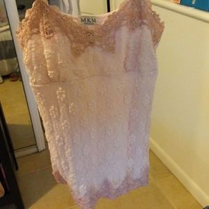MKM Pink Intricate Lovely Lace Tank